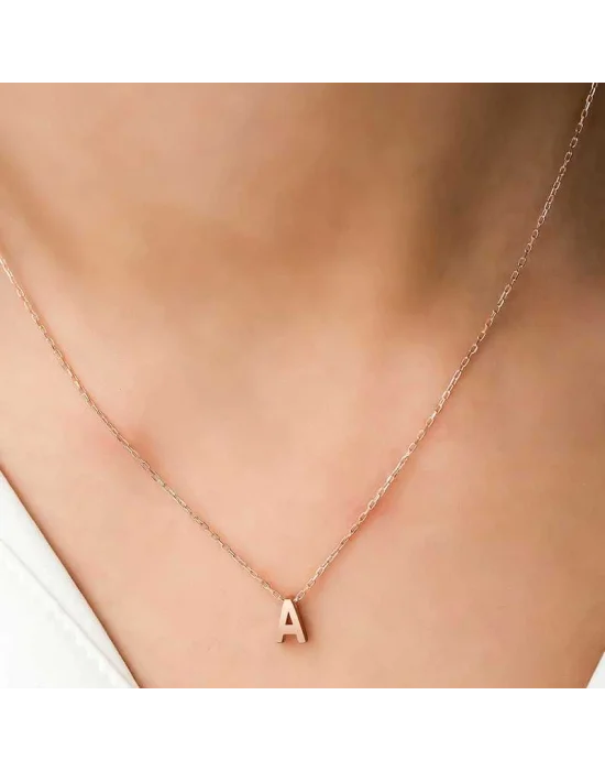 Gümüş Rose 3 Boyutlu A Harf Bayan Kolye