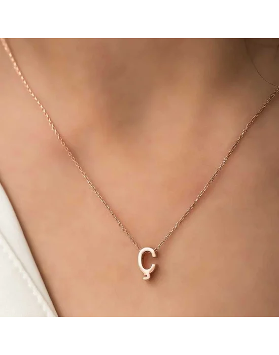 Gümüş Rose 3 Boyutlu Ç Harf Bayan Kolye