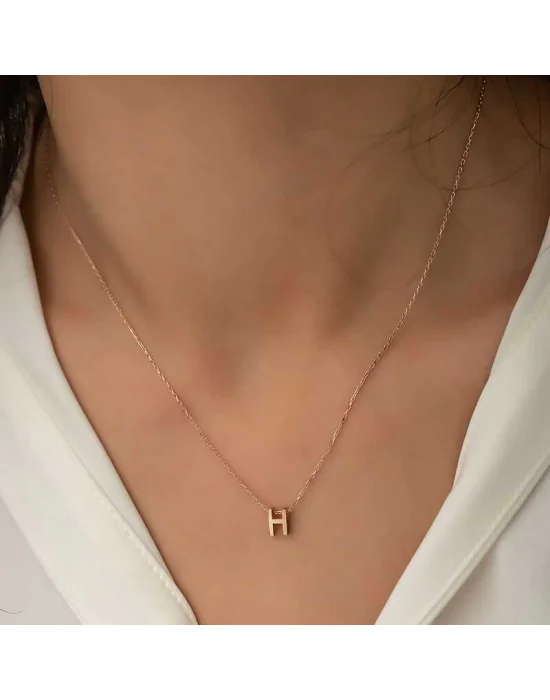 Gümüş Rose 3 Boyutlu H Harf Bayan Kolye