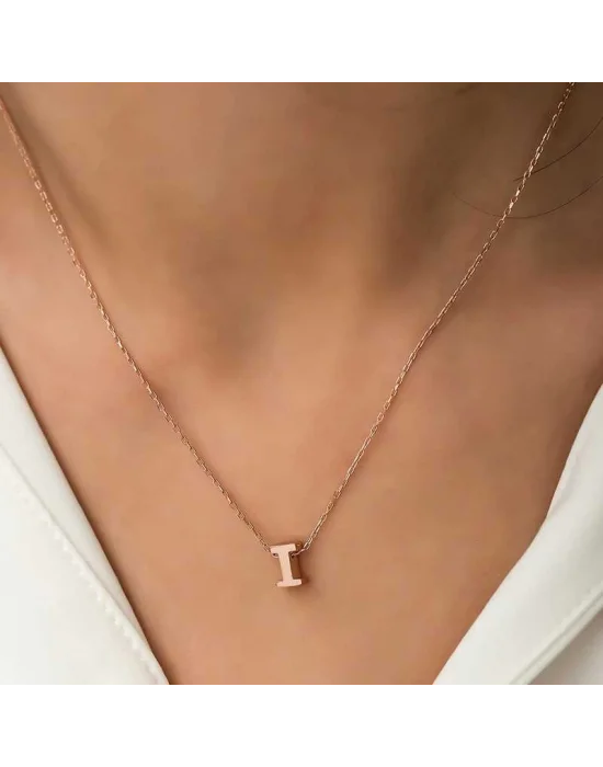 Gümüş Rose 3 Boyutlu I Harf Bayan Kolye