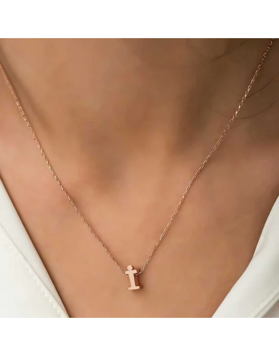Gümüş Rose 3 Boyutlu İ Harf Bayan Kolye