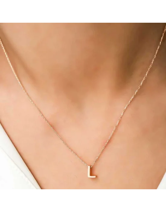 Gümüş Rose 3 Boyutlu L Harf Bayan Kolye