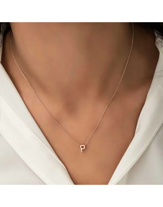 Gümüş Rose 3 Boyutlu P Harf Bayan Kolye
