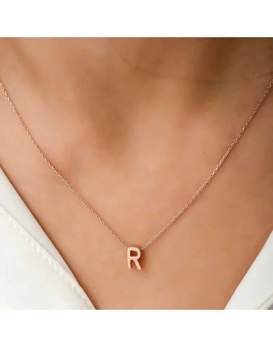 Gümüş Rose 3 Boyutlu R Harf Bayan Kolye