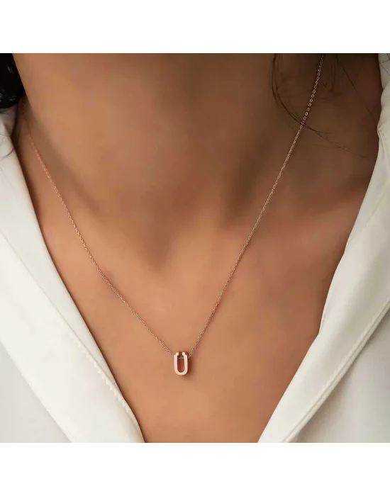 Gümüş Rose 3 Boyutlu Ü Harf Bayan Kolye