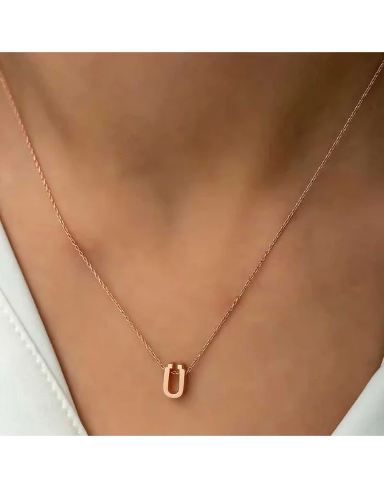 Gümüş Rose 3 Boyutlu Ü Harf Bayan Kolye