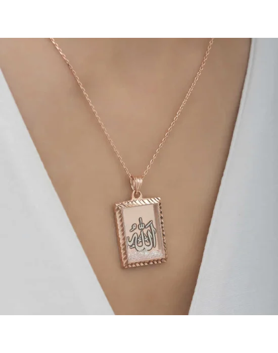 Gümüş Rose Allah Yazılı Kadın Kolye