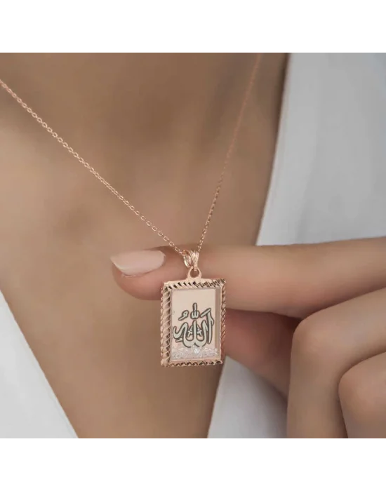 Gümüş Rose Allah Yazılı Kadın Kolye