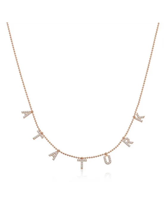 Gümüş Rose Atatürk Yazılı Bayan Kolye