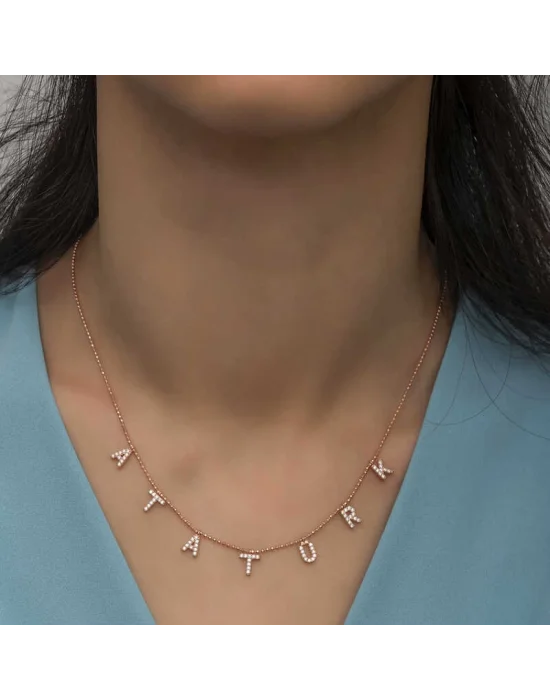 Gümüş Rose Atatürk Yazılı Bayan Kolye