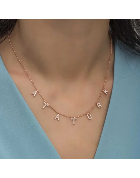 Gümüş Rose Atatürk Yazılı Bayan Kolye