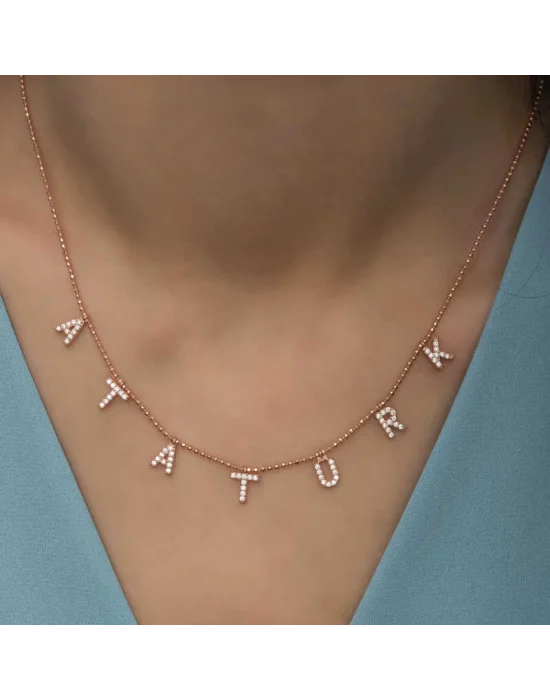 Gümüş Rose Atatürk Yazılı Bayan Kolye