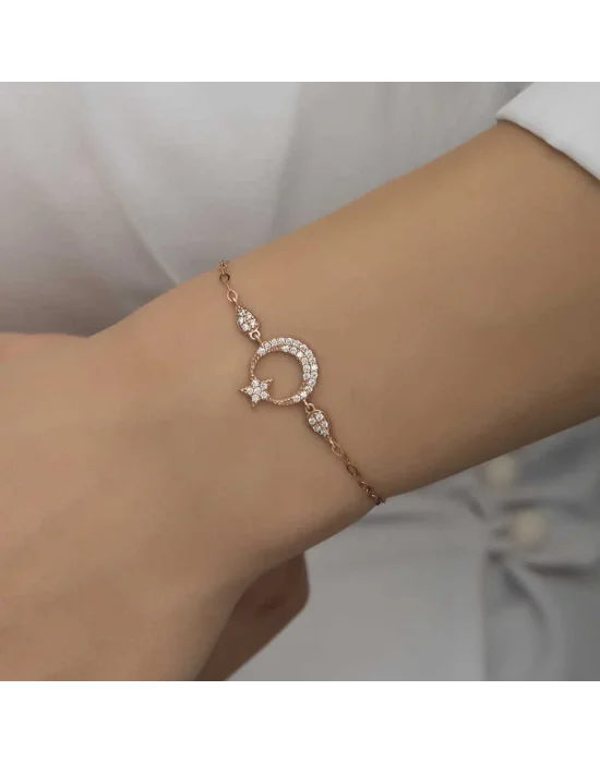 Gümüş Rose Ay Yıldız Kadın Bileklik