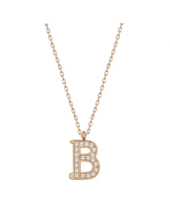 Gümüş Rose B Harfi Kadın Kolye
