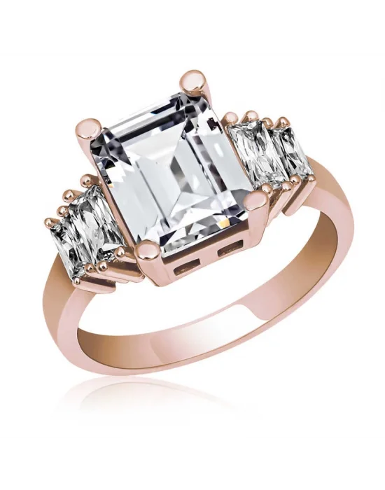 Gümüş Rose Baget Taşlı  Bayan Yüzük