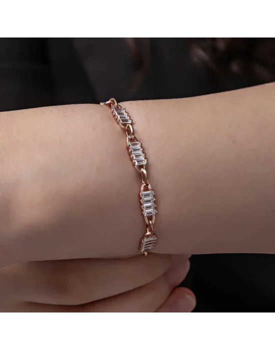 Gümüş Rose Baget Taşlı Kadın Bileklik