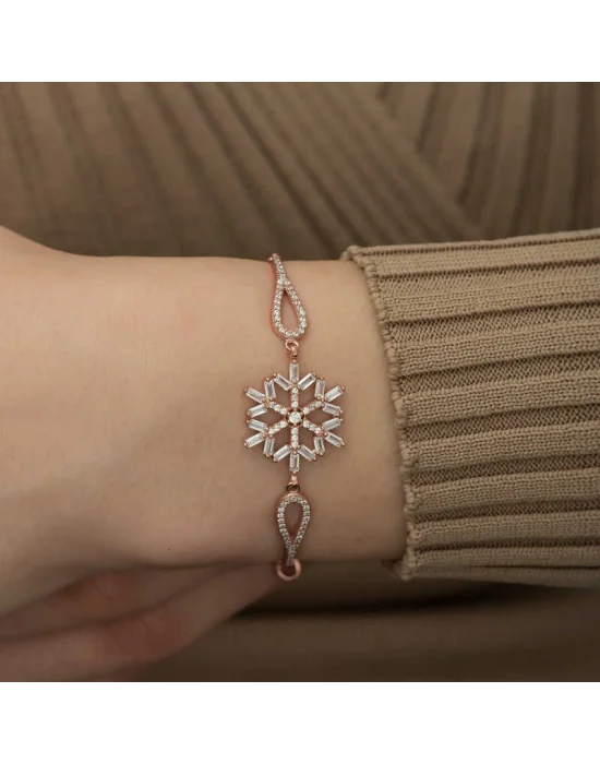 Gümüş Rose Baget Taşlı Kar Tanesi Bileklik