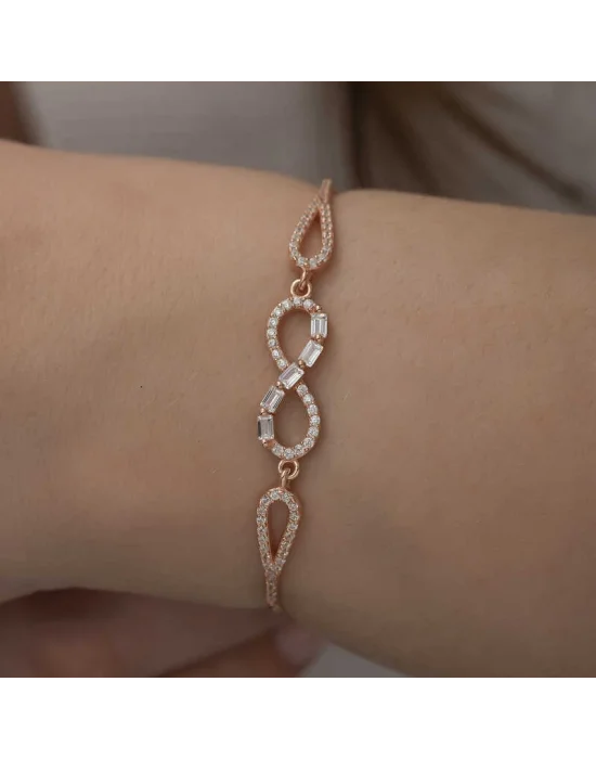 Gümüş Rose Baget Taşlı Sonsuzluk Bileklik