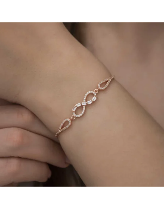 Gümüş Rose Baget Taşlı Sonsuzluk Bileklik