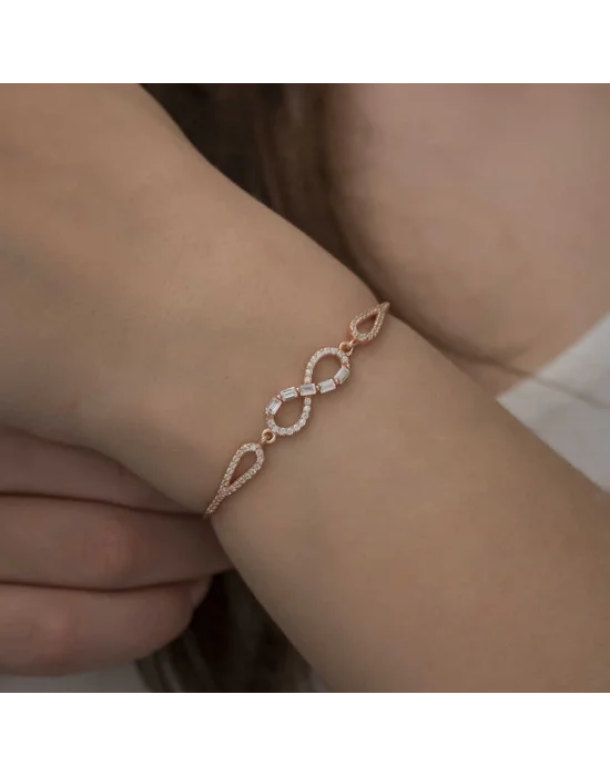 Gümüş Rose Baget Taşlı Sonsuzluk Bileklik