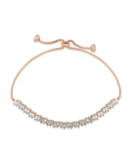 Gümüş Rose Baget Taşlı Su Yolu Asansör Bileklik