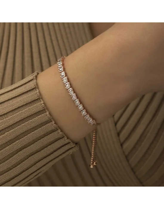 Gümüş Rose Baget Taşlı Su Yolu Asansör Bileklik