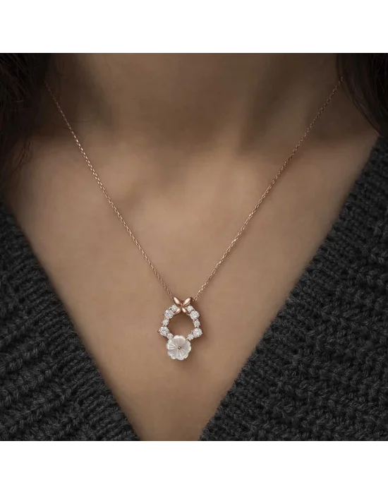 Gümüş Rose Bahar Çiçeği Kolye