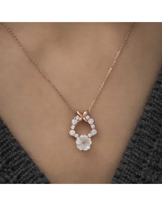 Gümüş Rose Bahar Çiçeği Kolye