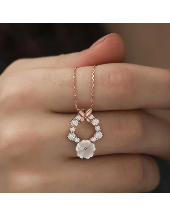 Gümüş Rose Bahar Çiçeği Kolye