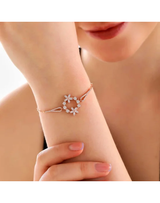 Gümüş Rose Beyaz Çiçek Kadın Bileklik
