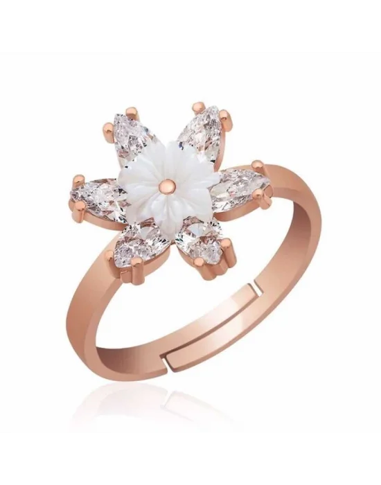 Gümüş Rose Beyaz Lotus Çiçeği Yüzük