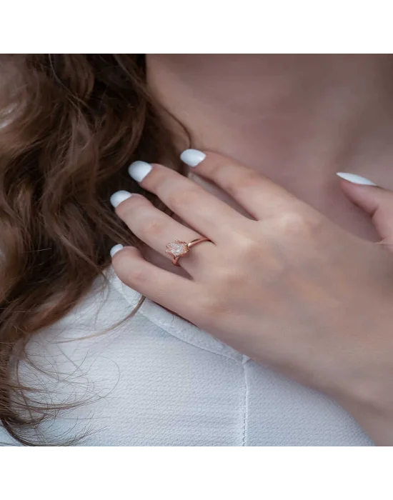 Gümüş Rose Beyaz Lotus Çiçeği Yüzük