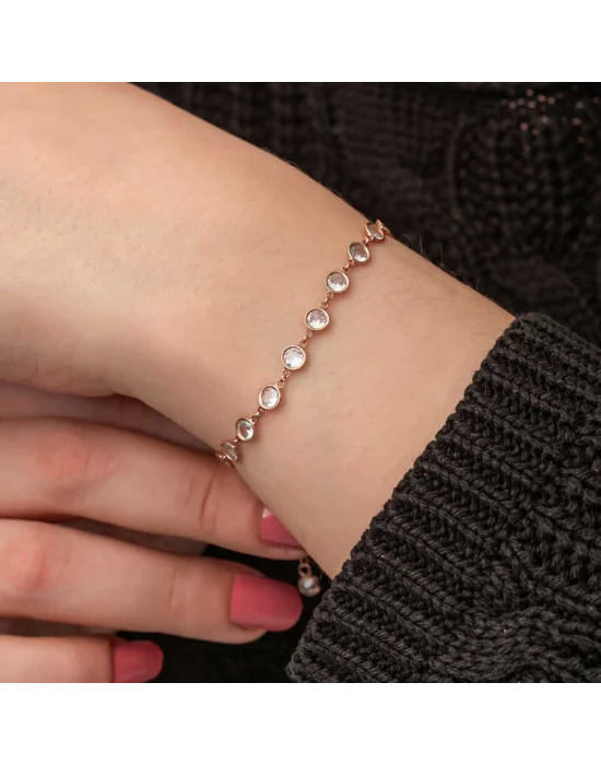 Gümüş Rose Beyaz Taşlı Kadın Bileklik