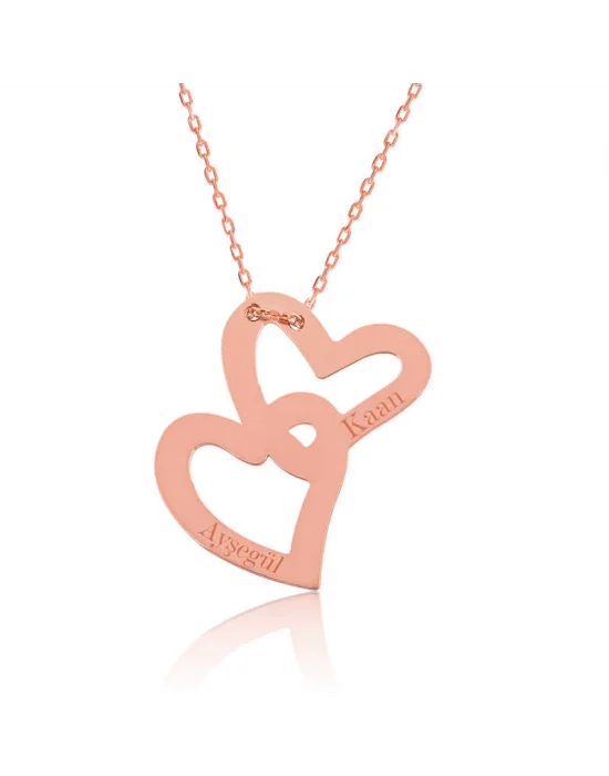 Gümüş Rose Birleşmiş Kalpler İsimli Bayan Kolye