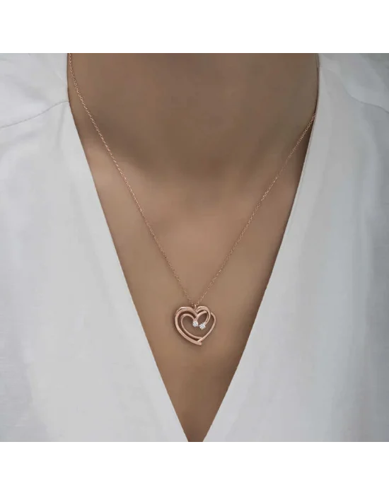 Gümüş Rose Birleşmiş Kalpler Kadın Kolye