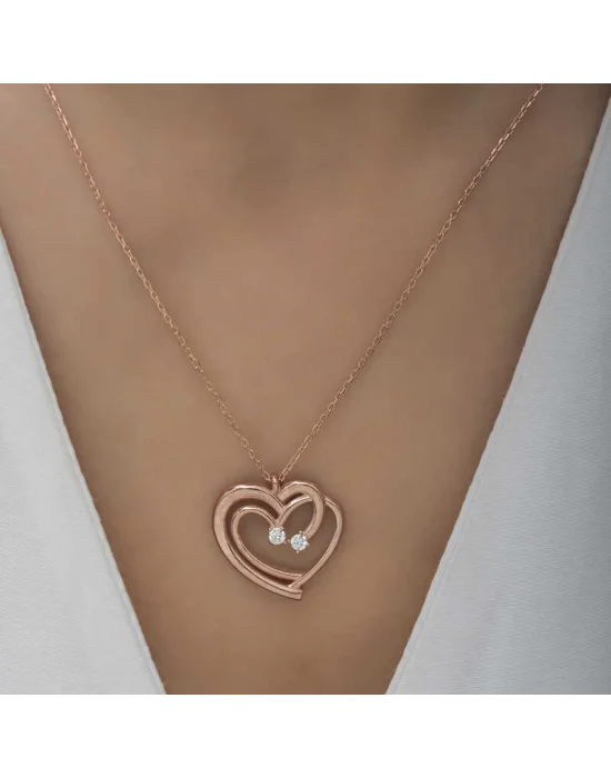 Gümüş Rose Birleşmiş Kalpler Kadın Kolye