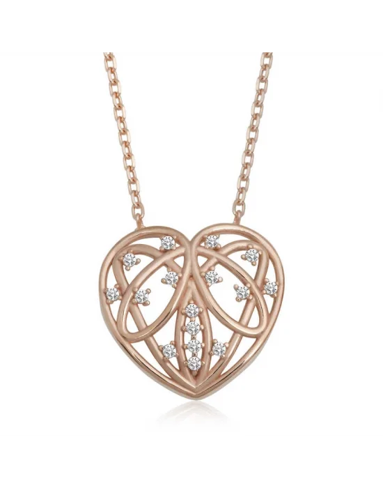 Gümüş Rose Bombeli Kalp Kadın Kolye