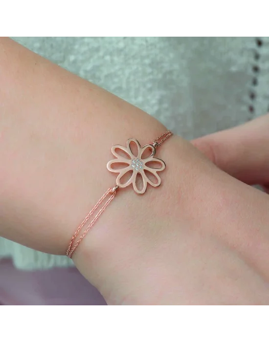 Gümüş Rose Çiçek Bayan Bileklik