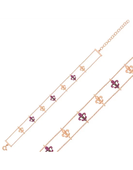 Gümüş Rose Çiçek Desenli Bayan Bileklik