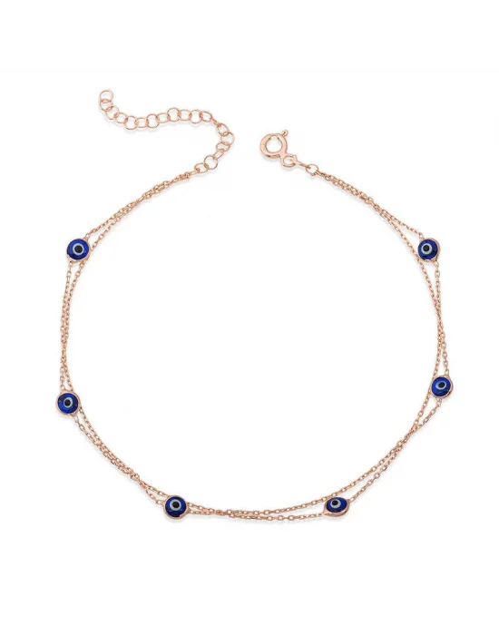 Gümüş Rose Çift Zincirli Nazar Kadın Bileklik