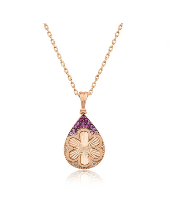 Gümüş Rose Damla Çiçek Bayan Kolye