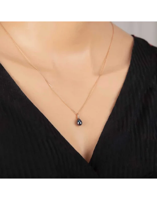 Gümüş Rose Damla İnci Kadın Kolye