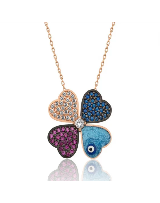 Gümüş Rose Dört Yapraklı Yonca Kadın Kolye