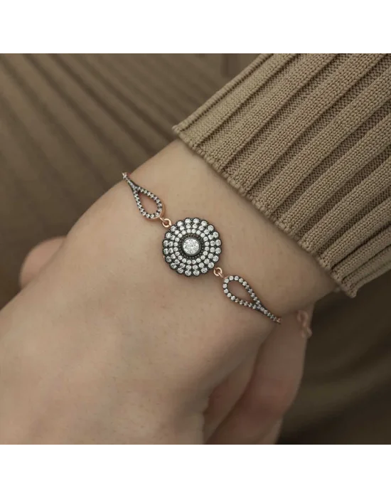 Gümüş Rose Elmas Montür Çiçek Bayan Bileklik