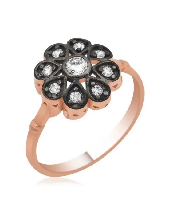 Gümüş Rose Elmas Montür Çiçek Bayan Yüzük