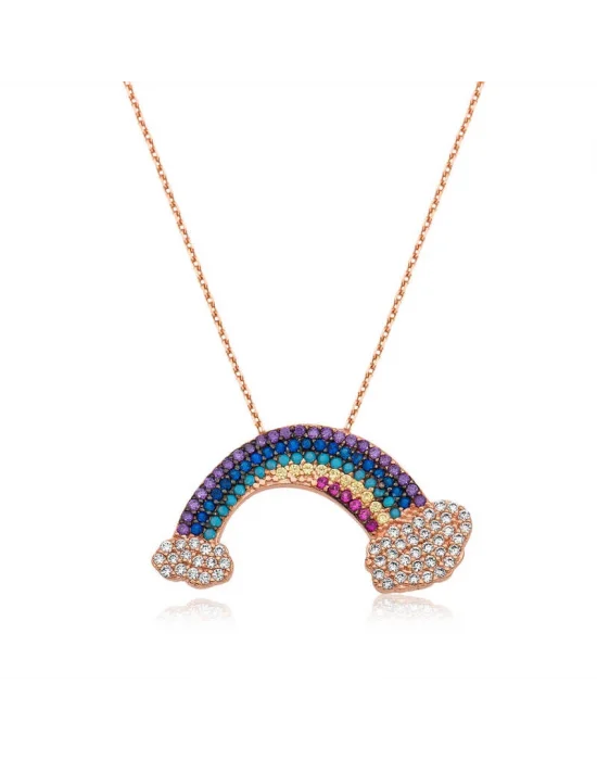 Gümüş Rose Gökkuşağı Bayan Kolye