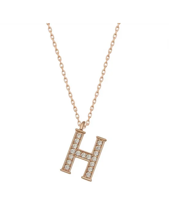 Gümüş Rose H Harfi Kadın Kolye