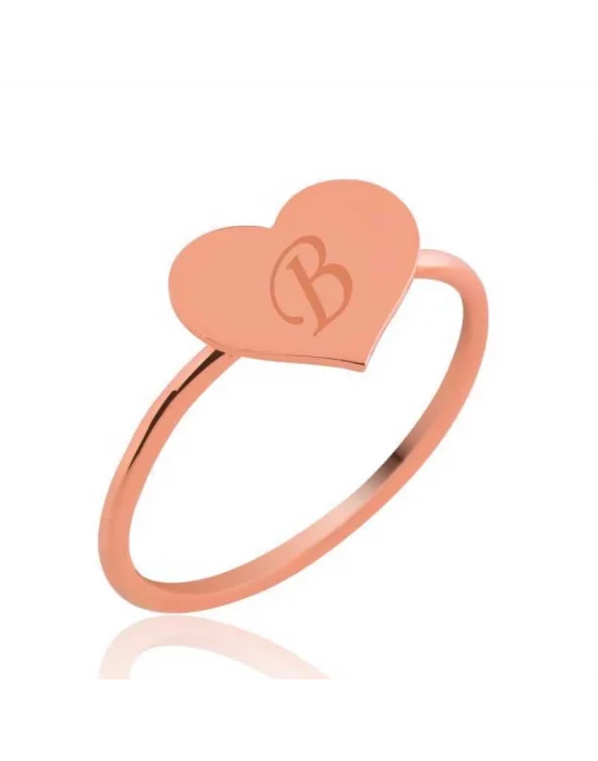 Gümüş Rose Harfli Kalp Bayan Yüzük