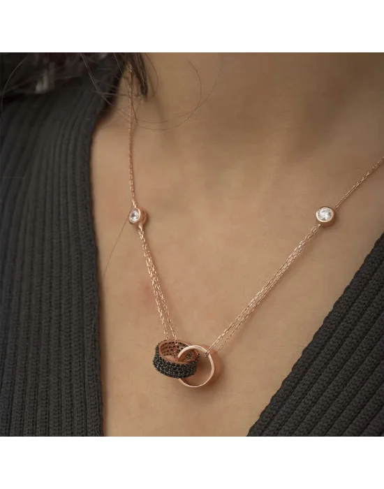 Gümüş Rose İç İçe Geçmiş Halka Kolye