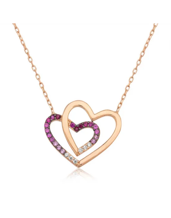 Gümüş Rose İki Kalp Bayan Kolye
